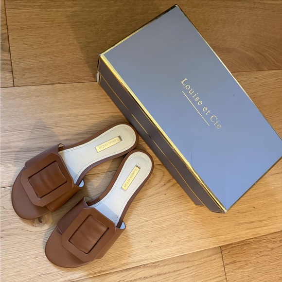 Louise et Cie Shoes - Louise et Cie Lo-Ailani Buckle Slide Sandals Walnut Brown Leather Size 6 New